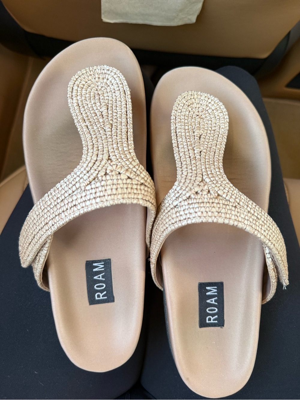 ROAM Women's Woven Tan Slide Sandals